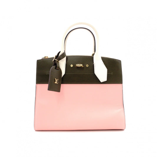 LOUIS VUITTON City Steamer PM Handbag, Leather, Pink, Khaki, Gold Hardware