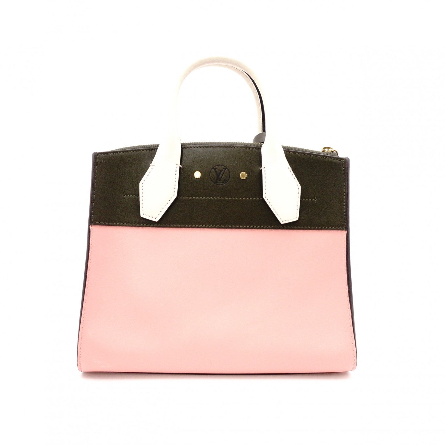 LOUIS VUITTON City Steamer PM Handbag, Leather, Pink, Khaki, Gold Hardware
