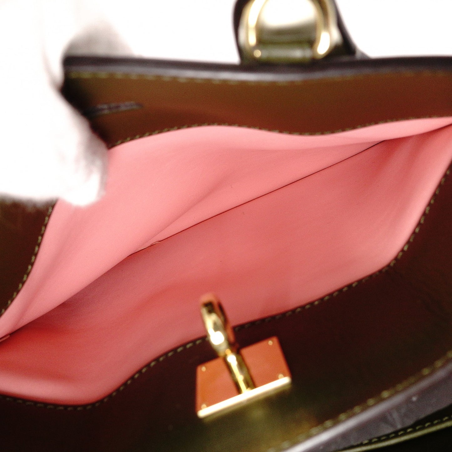 LOUIS VUITTON City Steamer PM Handbag, Leather, Pink, Khaki, Gold Hardware