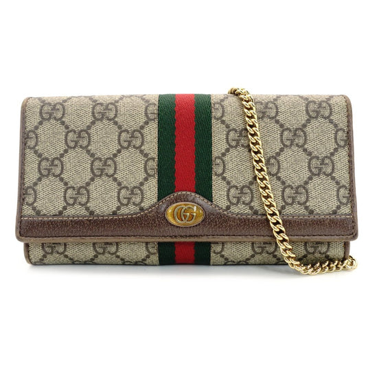 GUCCI Off-Dia GG Marmont PVC Leather Chain Wallet 546592 Crossbody Beige Brown Sherry Line 7-10-306