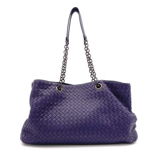 BOTTEGAVENETA Bottega Veneta Intrecciato Shoulder Bag, Leather, Navy, Tote Bag