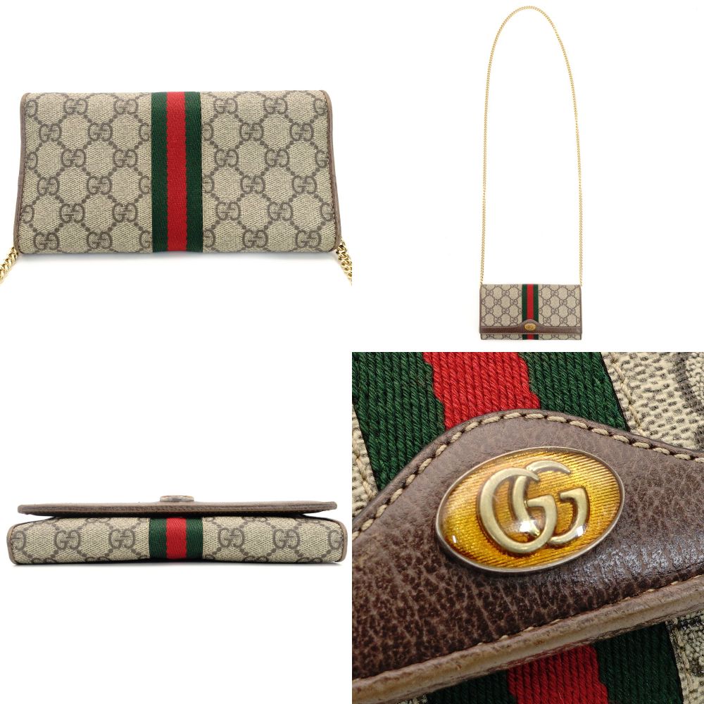 GUCCI Off-Dia GG Marmont PVC Leather Chain Wallet 546592 Crossbody Beige Brown Sherry Line 7-10-306