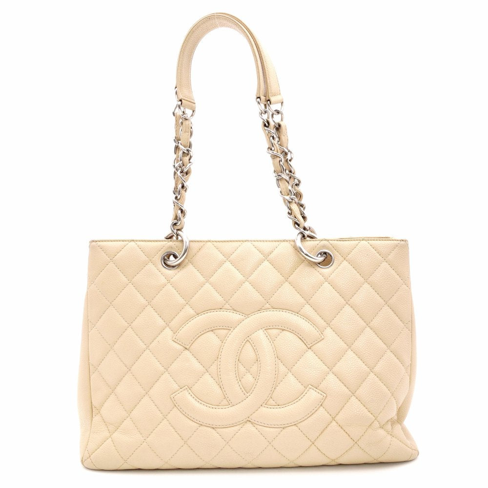 CHANEL Caviar Skin Chain Shoulder Bag Beige GST Silver Hardware R801309