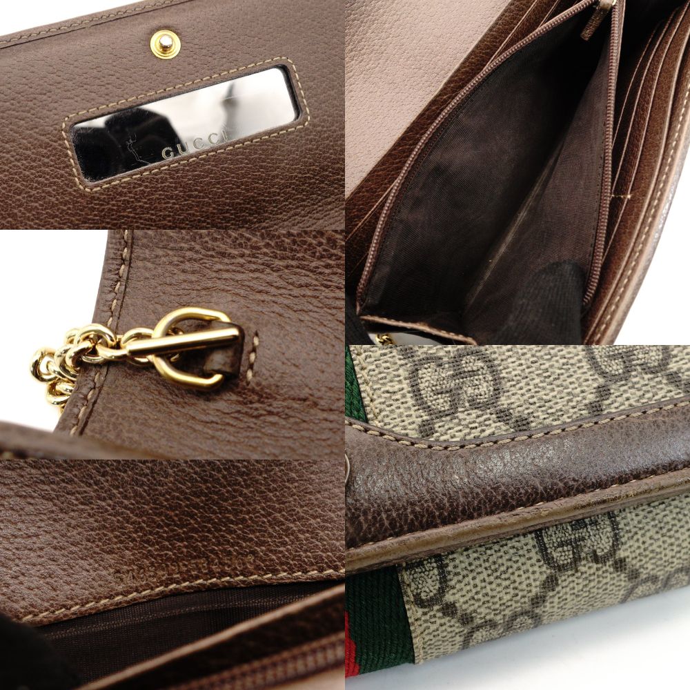 GUCCI Off-Dia GG Marmont PVC Leather Chain Wallet 546592 Crossbody Beige Brown Sherry Line 7-10-306