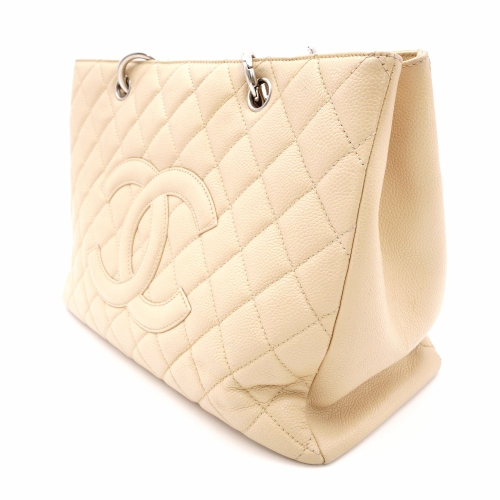 CHANEL Caviar Skin Chain Shoulder Bag Beige GST Silver Hardware R801309