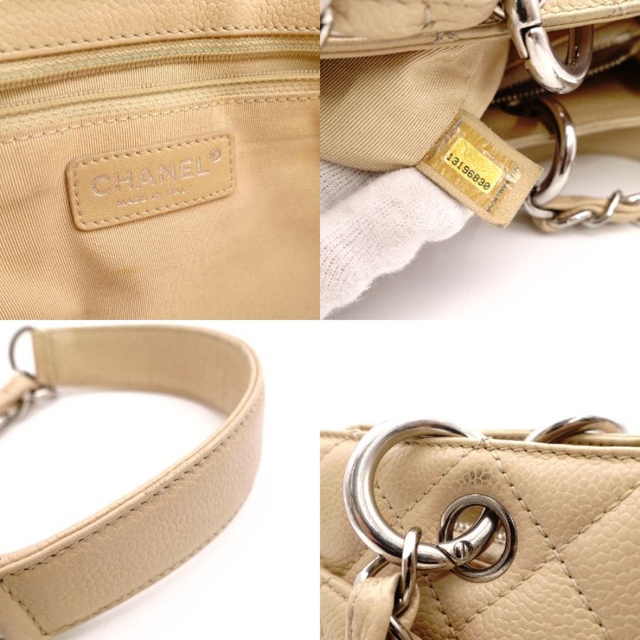 CHANEL Caviar Skin Chain Shoulder Bag Beige GST Silver Hardware R801309