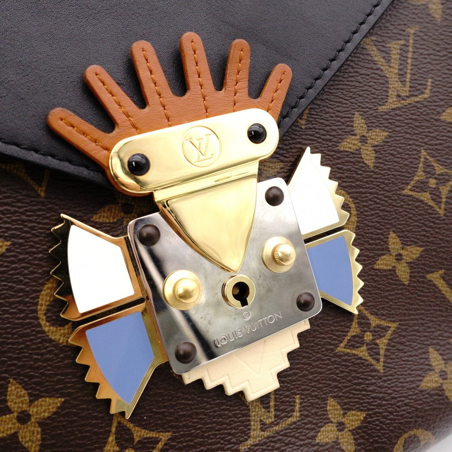LOUIS VUITTON Tribal Mask Pochette GM Monogram Canvas Shoulder Bag, PVC/Leather, Brown