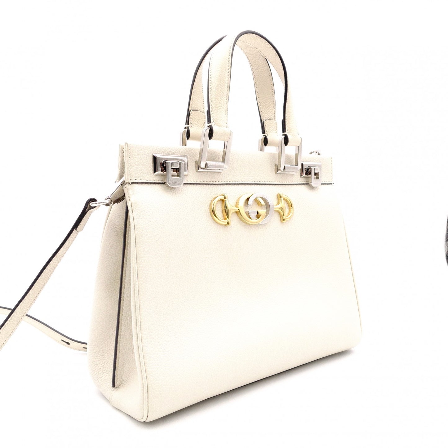 GUCCI Zumi Small Top-Handle Handbag, 2-Way Shoulder Bag, Leather, White, Women's