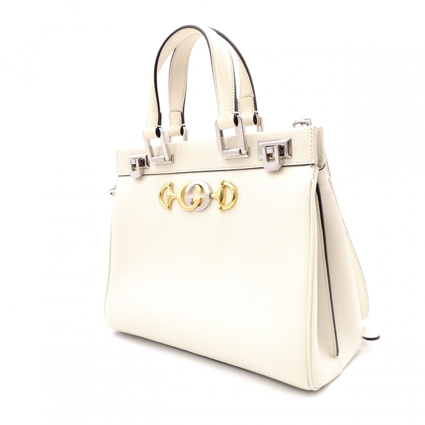 GUCCI Zumi Small Top-Handle Handbag, 2-Way Shoulder Bag, Leather, White, Women's
