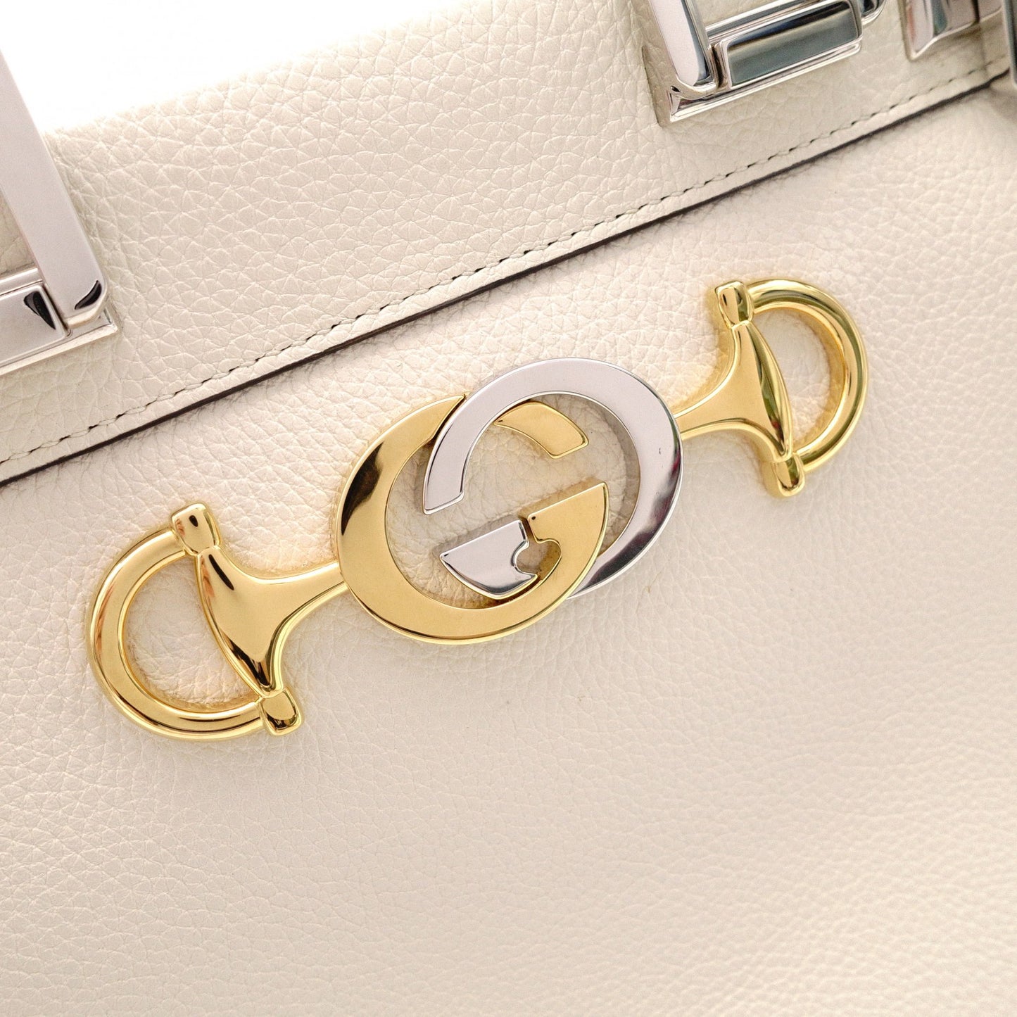 GUCCI Zumi Small Top-Handle Handbag, 2-Way Shoulder Bag, Leather, White, Women's