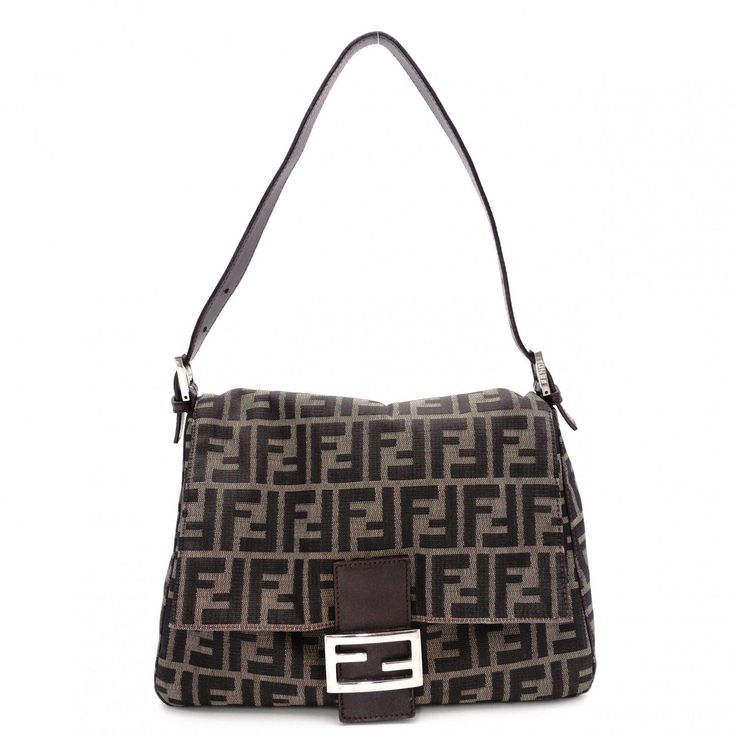 FENDI Mamma Bucket Zucca Shoulder Bag, Canvas and Leather, Brown