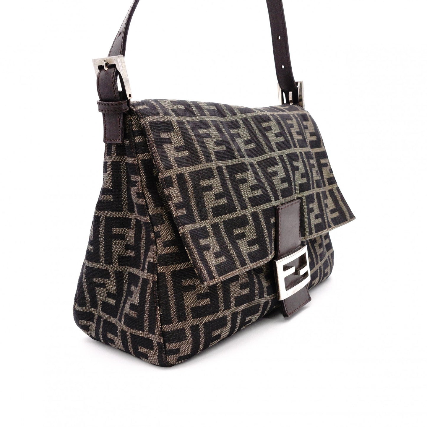 FENDI Mamma Bucket Zucca Shoulder Bag, Canvas and Leather, Brown