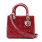 Christian Dior Medium Lady Dior Handbag, Patent Leather, Red, 2-Way, Silver Hardware