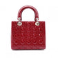 Christian Dior Medium Lady Dior Handbag, Patent Leather, Red, 2-Way, Silver Hardware