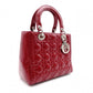 Christian Dior Medium Lady Dior Handbag, Patent Leather, Red, 2-Way, Silver Hardware