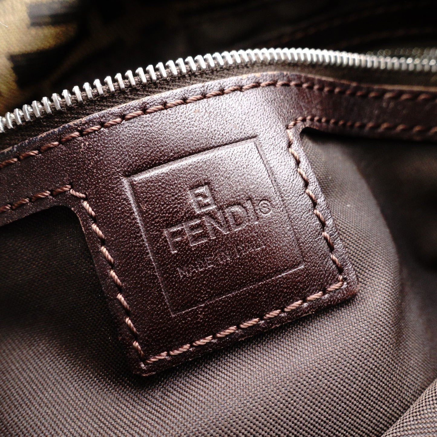 FENDI Mamma Bucket Zucca Shoulder Bag, Canvas and Leather, Brown