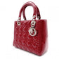 Christian Dior Medium Lady Dior Handbag, Patent Leather, Red, 2-Way, Silver Hardware