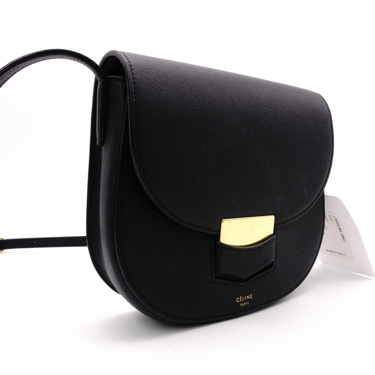 Celine Trotter Small Shoulder Bag, Leather, Black, Women's, Crossbody, Gold Hardware