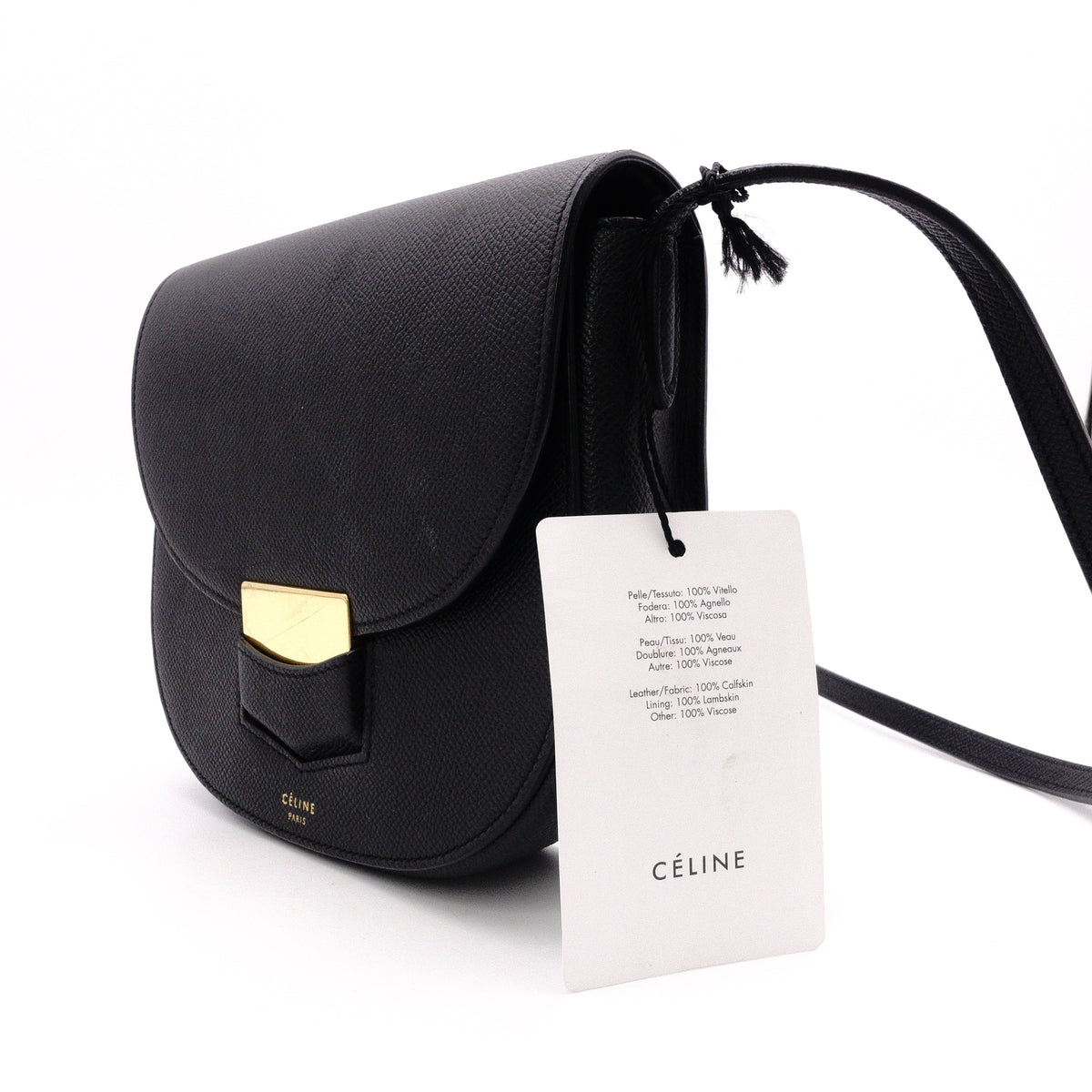 Celine Trotter Small Shoulder Bag, Leather, Black, Women's, Crossbody, Gold Hardware