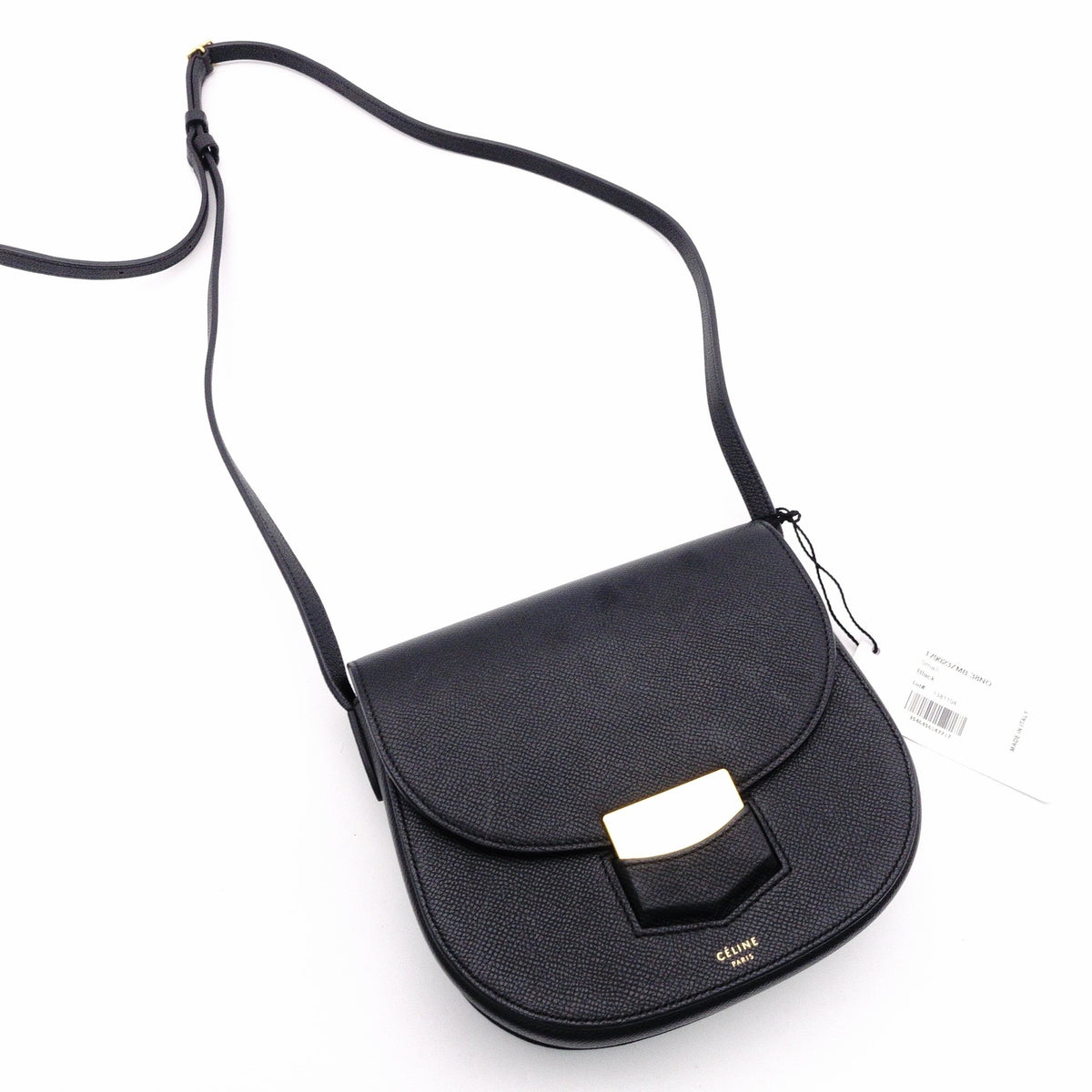 Celine Trotter Small Shoulder Bag, Leather, Black, Women's, Crossbody, Gold Hardware