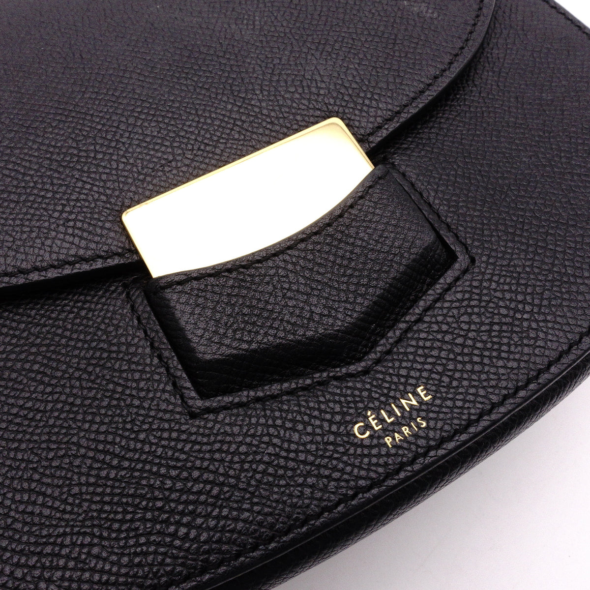 Celine Trotter Small Shoulder Bag, Leather, Black, Women's, Crossbody, Gold Hardware