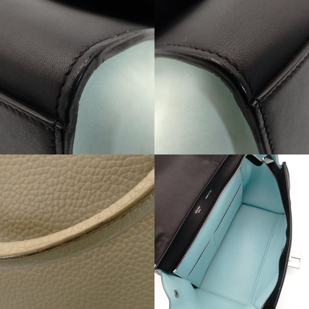 Celine Trapeze Handbag Leather 2-Way Black × Beige × Light Blue Shoulder 7-10-223