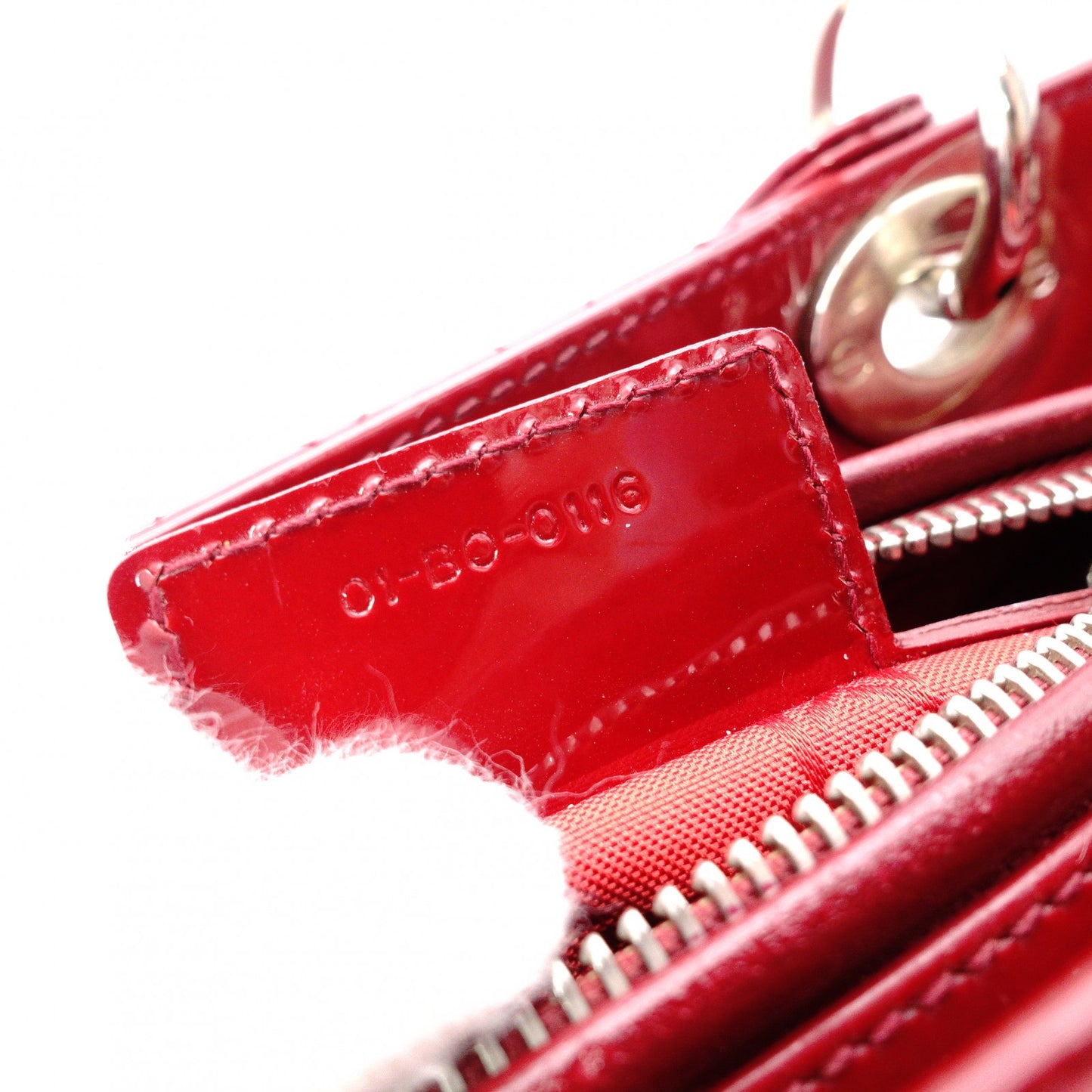 Christian Dior Medium Lady Dior Handbag, Patent Leather, Red, 2-Way, Silver Hardware