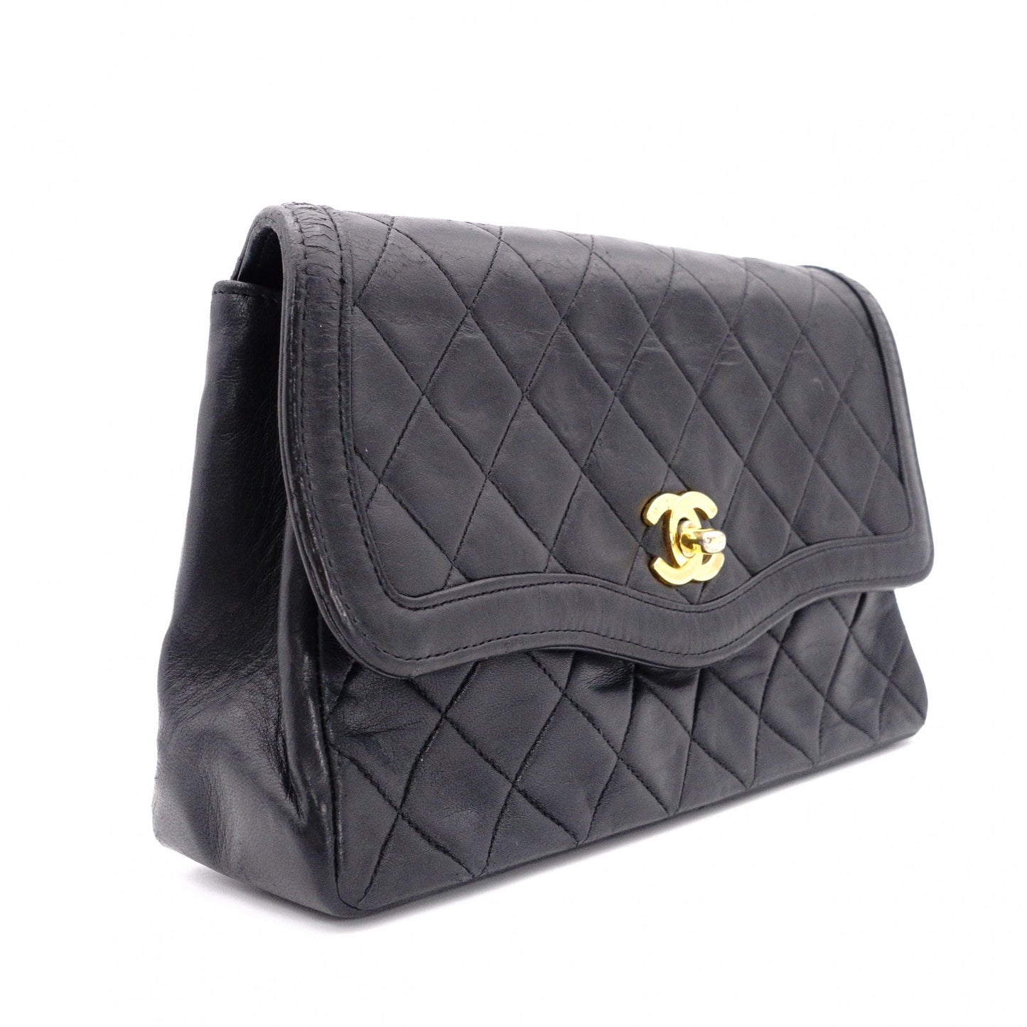 CHANEL Matelassé Shoulder Bag, Leather, Black, Vintage Lambskin, Gold Hardware