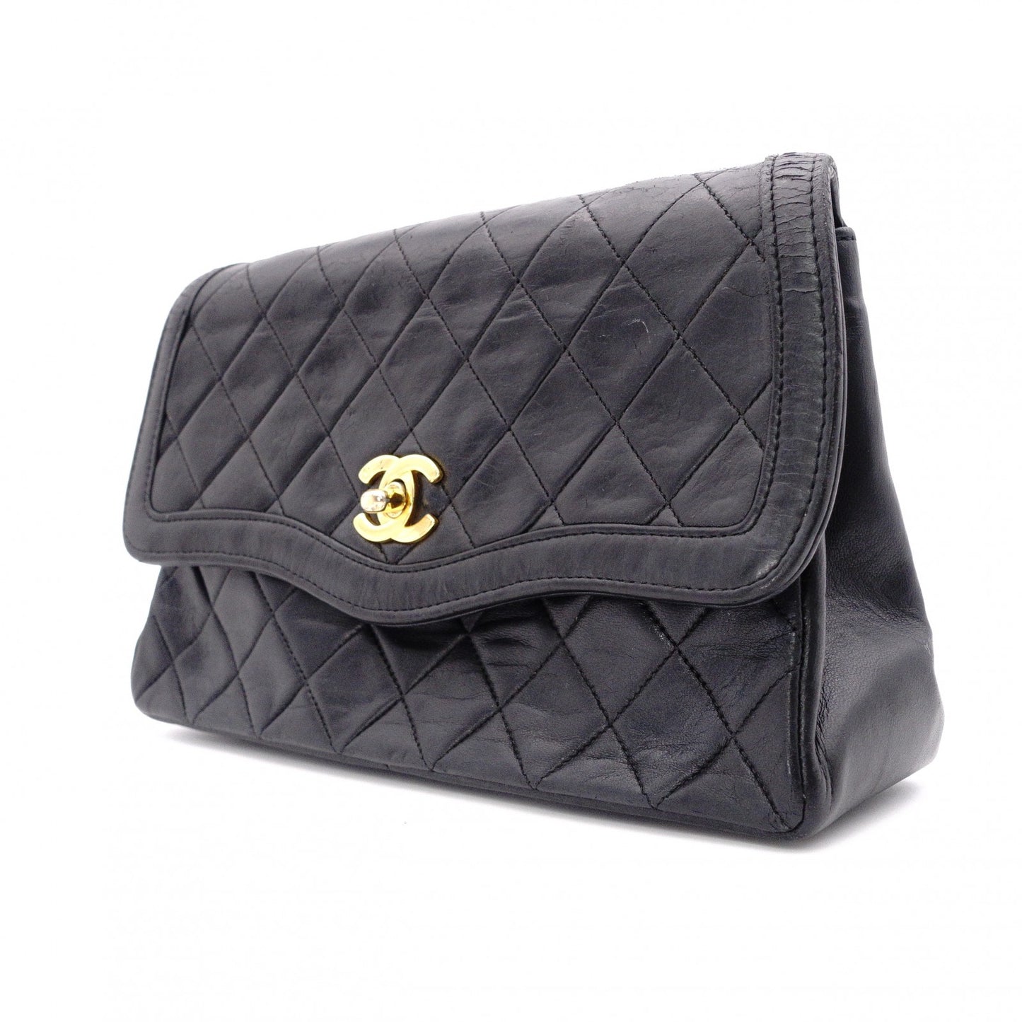 CHANEL Matelassé Shoulder Bag, Leather, Black, Vintage Lambskin, Gold Hardware