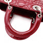 Christian Dior Medium Lady Dior Handbag, Patent Leather, Red, 2-Way, Silver Hardware