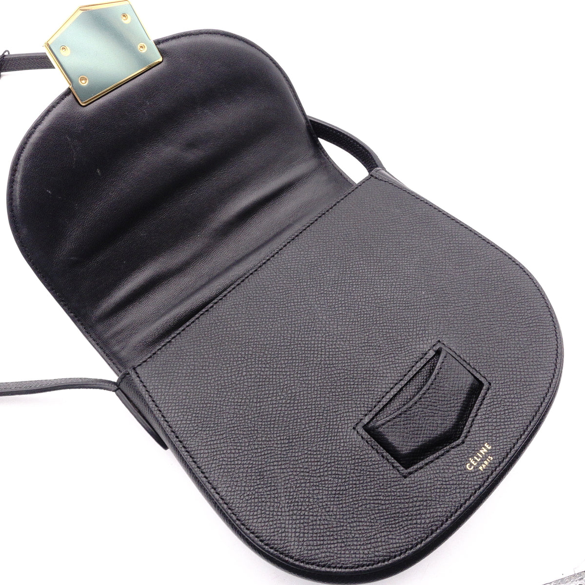 Celine Trotter Small Shoulder Bag, Leather, Black, Women's, Crossbody, Gold Hardware