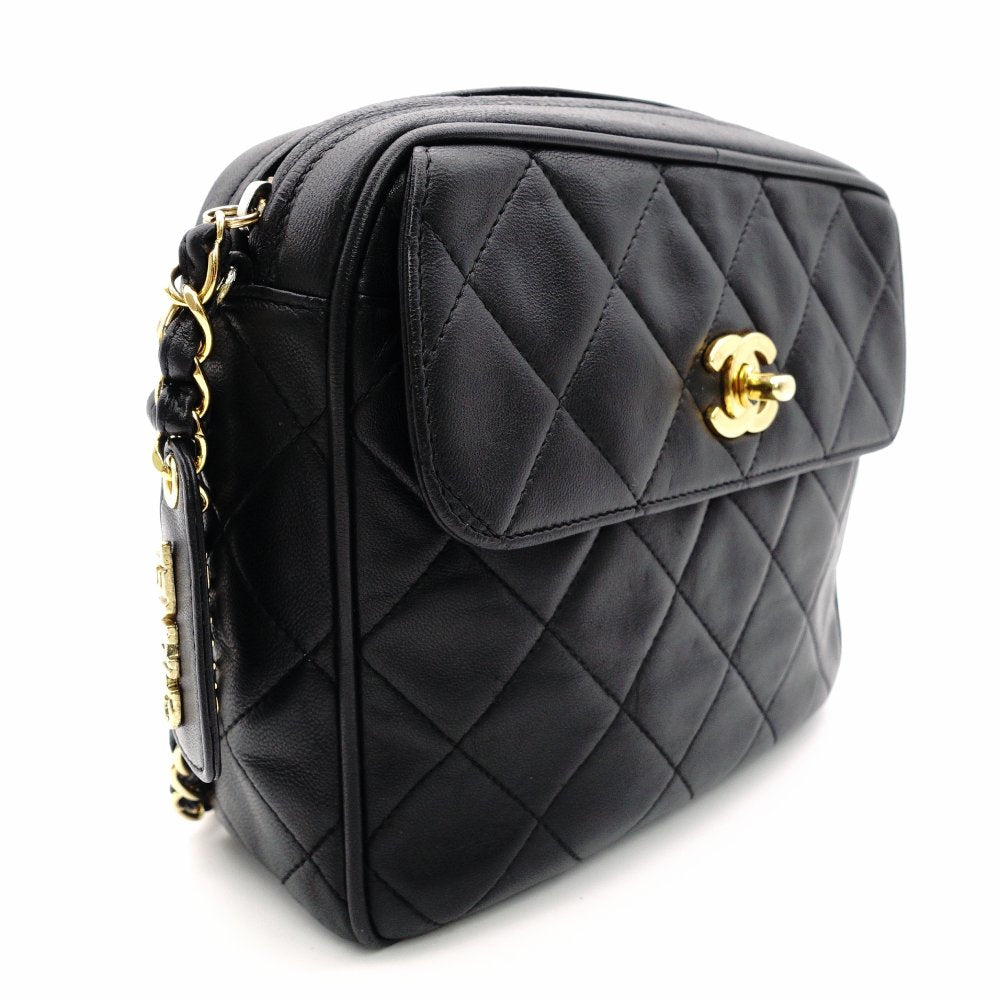 CHANEL Matelassé Chain Shoulder Bag Black Lambskin Gold Hardware
