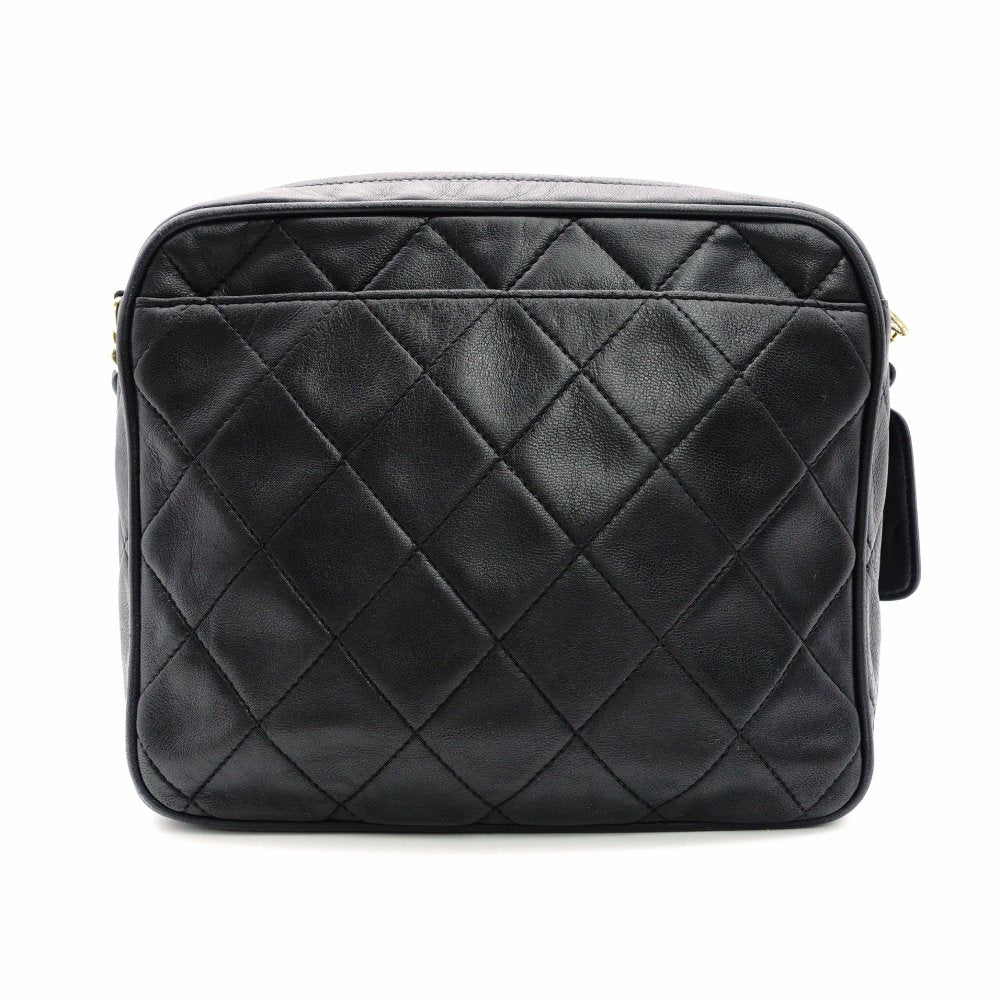 CHANEL Matelassé Chain Shoulder Bag Black Lambskin Gold Hardware