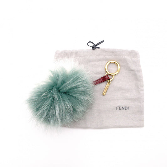 FENDI Keychain, Fur, White and Green, Monster Key Charm, Bag Charm