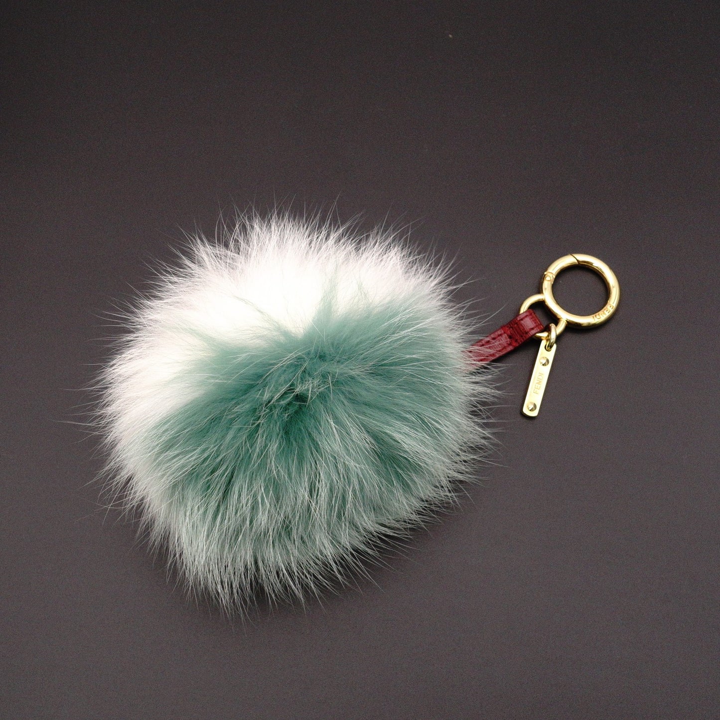 FENDI Keychain, Fur, White and Green, Monster Key Charm, Bag Charm