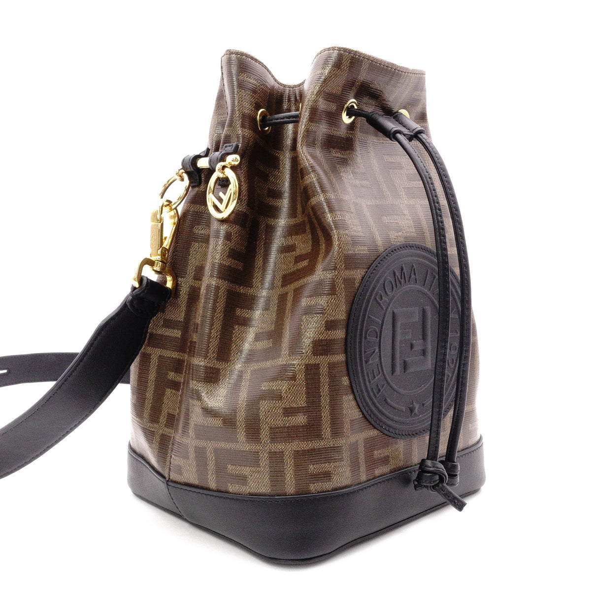 FENDI Bucket Bag Zucca Shoulder Bag PVC Brown FF Logo Women's