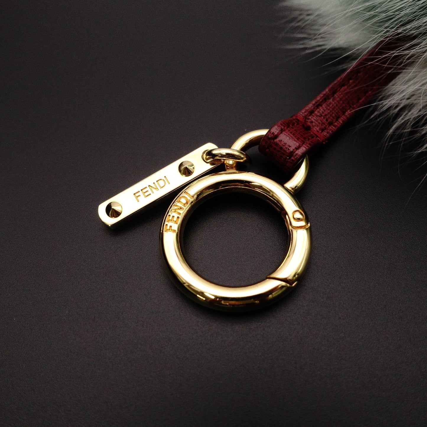 FENDI Keychain, Fur, White and Green, Monster Key Charm, Bag Charm