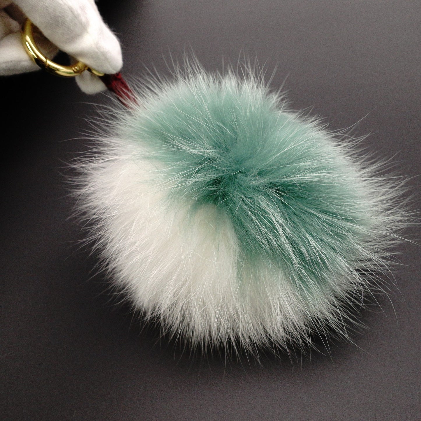 FENDI Keychain, Fur, White and Green, Monster Key Charm, Bag Charm