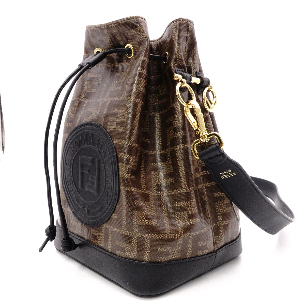 FENDI Bucket Bag Zucca Shoulder Bag PVC Brown FF Logo Women's