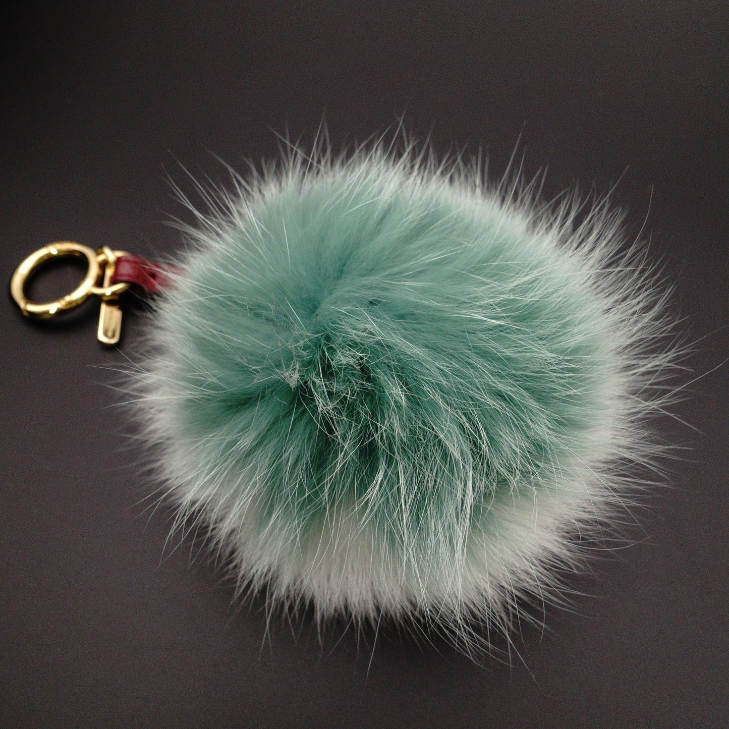 FENDI Keychain, Fur, White and Green, Monster Key Charm, Bag Charm