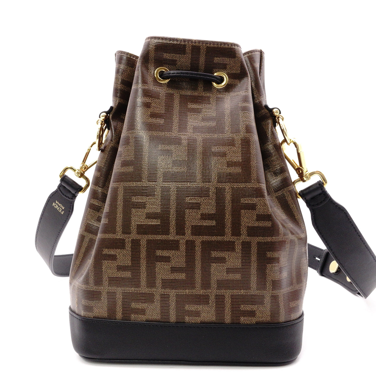FENDI Bucket Bag Zucca Shoulder Bag PVC Brown FF Logo Women's