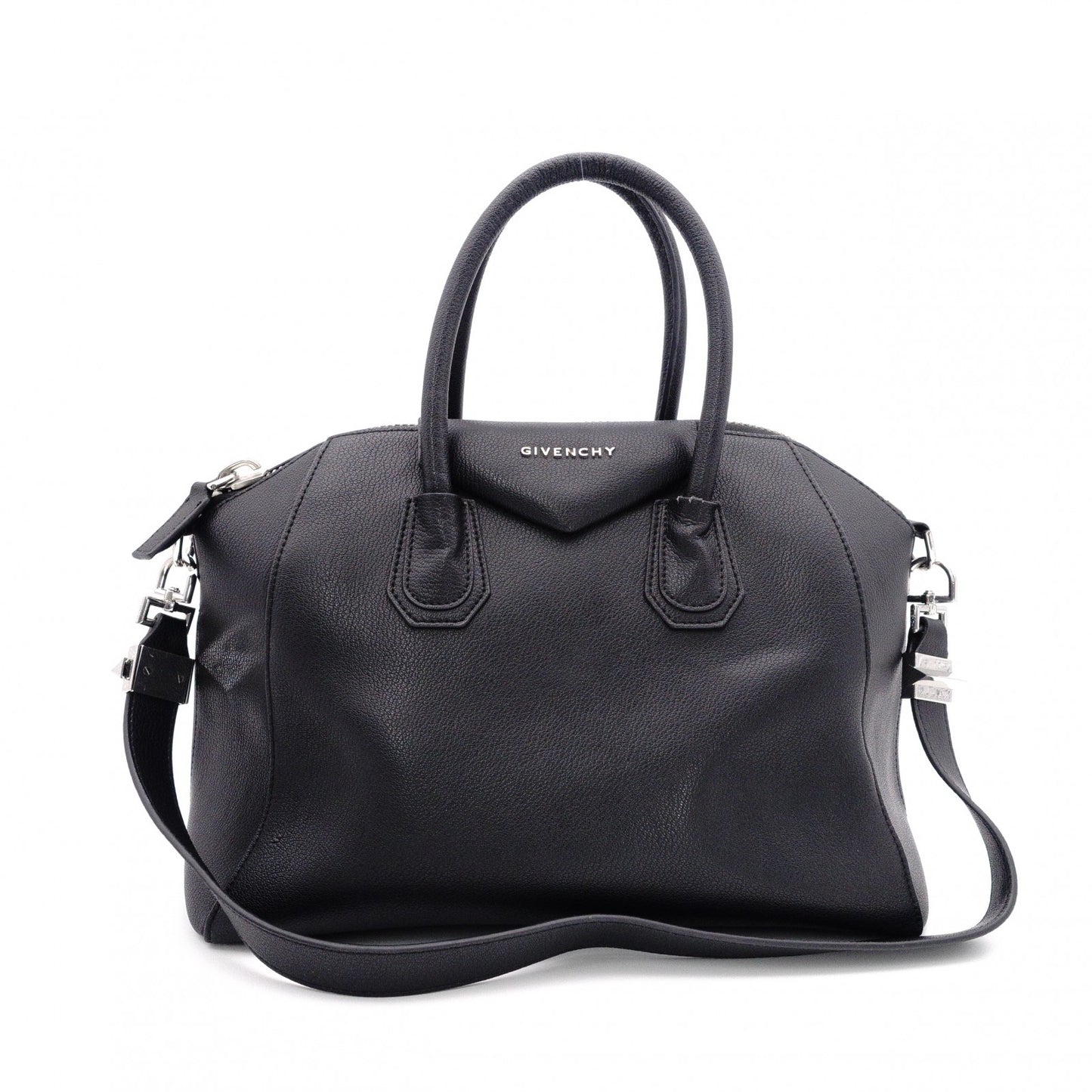 GIVENCHY Antigona Handbag, Leather, Black, 2-Way, Silver Hardware