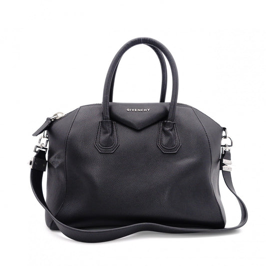 GIVENCHY Antigona Handbag, Leather, Black, 2-Way, Silver Hardware