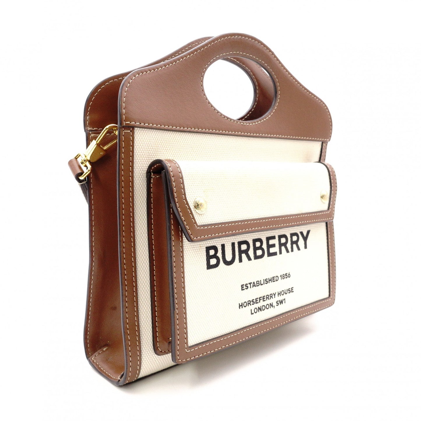 BURBERRY Leather Pocket Bag Mini Two-Tone Canvas Handbag Canvas/Leather Off-White 2-Way