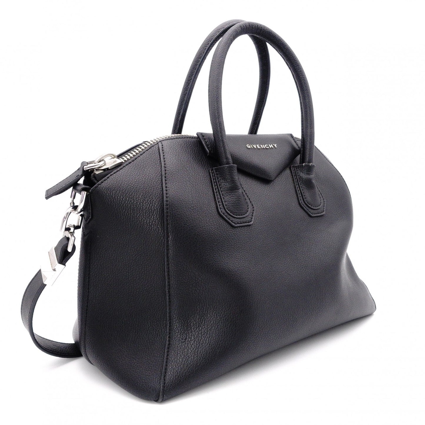 GIVENCHY Antigona Handbag, Leather, Black, 2-Way, Silver Hardware