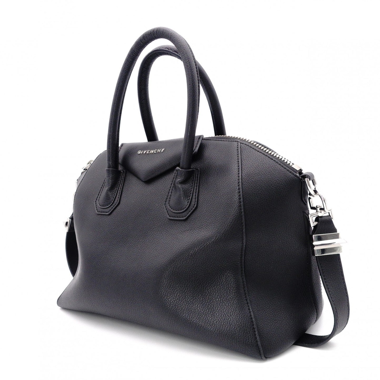 GIVENCHY Antigona Handbag, Leather, Black, 2-Way, Silver Hardware