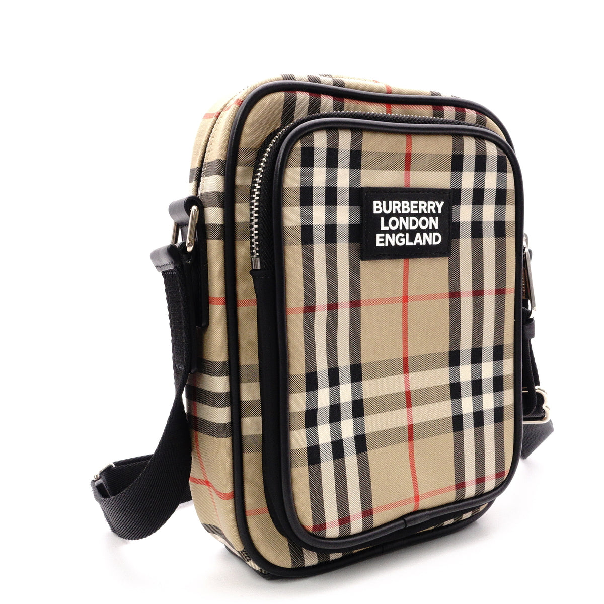 BURBERRY Nova Check Shoulder Bag, Nylon, Beige x Black, Unisex