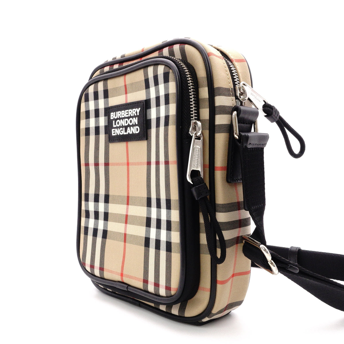 BURBERRY Nova Check Shoulder Bag, Nylon, Beige x Black, Unisex