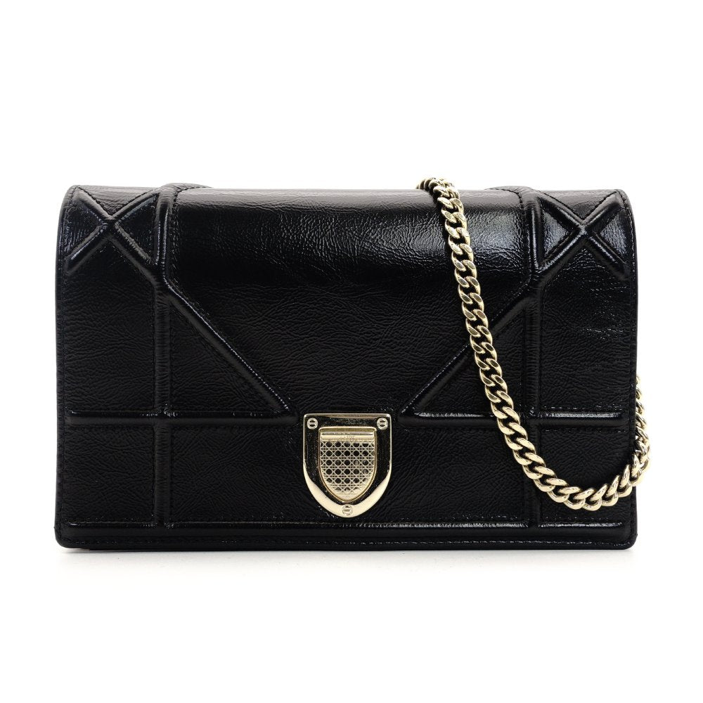 Christian Dior Diorama Chain Shoulder Bag Black Leather Black Crossbody 7-10-053