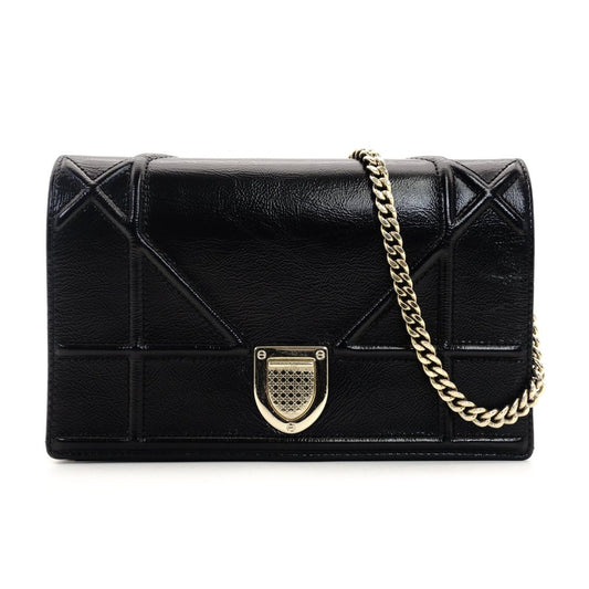 Christian Dior Diorama Chain Shoulder Bag Black Leather Black Crossbody 7-10-053